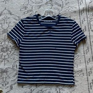 Abercrombie navy striped stretchy crop top T-shirt